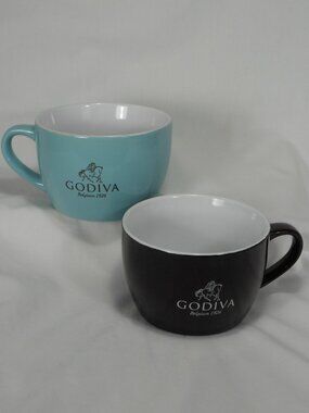 pair of GODIVA weighty porcelain coffee mugs